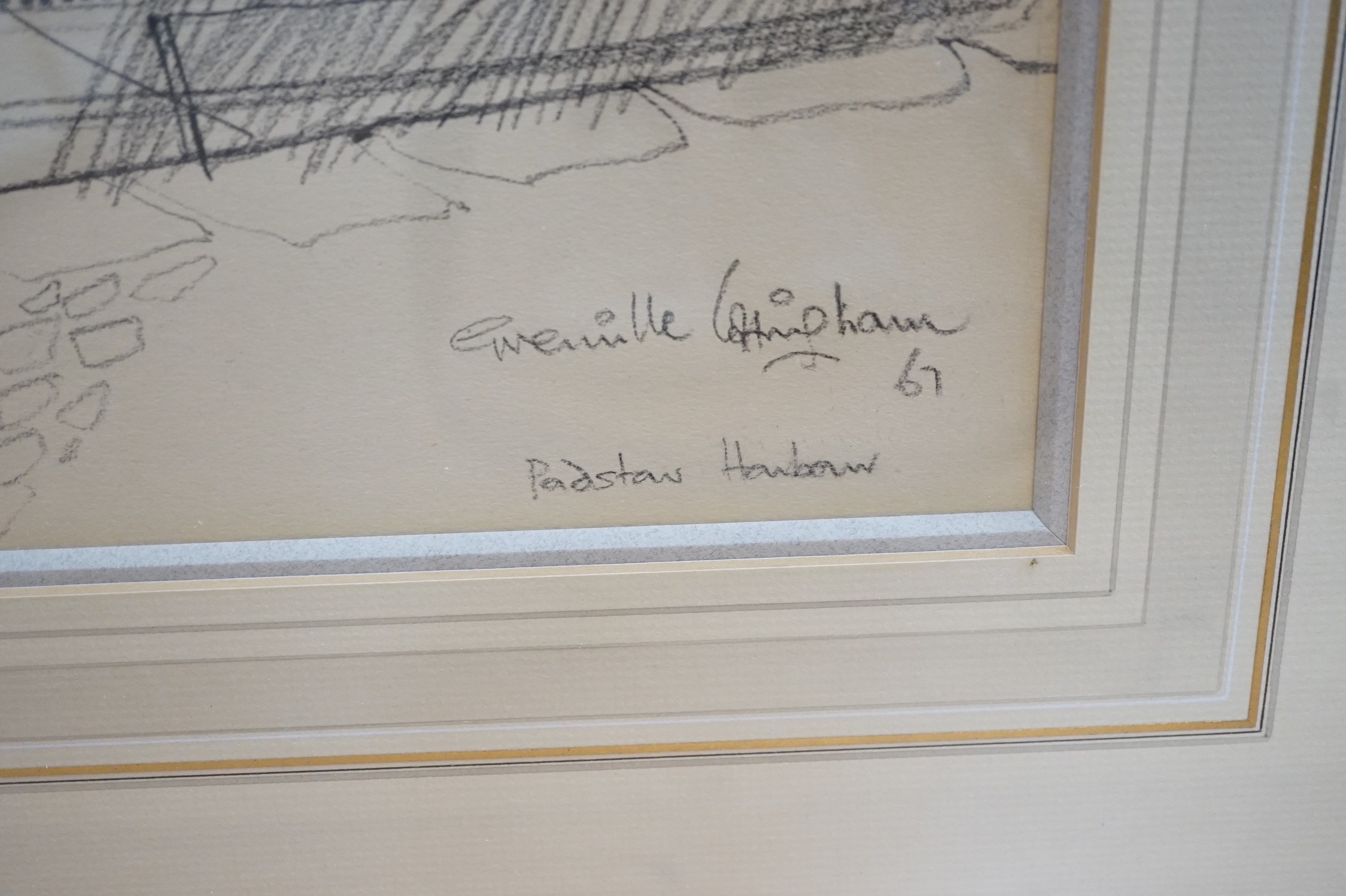 Grenville Cottingham (1943-2007), pencil drawing, 'Padstow Harbour', signed and dated '67, 41 x 31cm